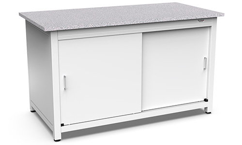 Stationary Workstation with Sliding doors.