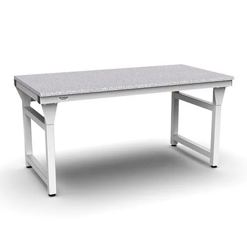 Stationary heavy-duty industrial workstation with a welded steel frame